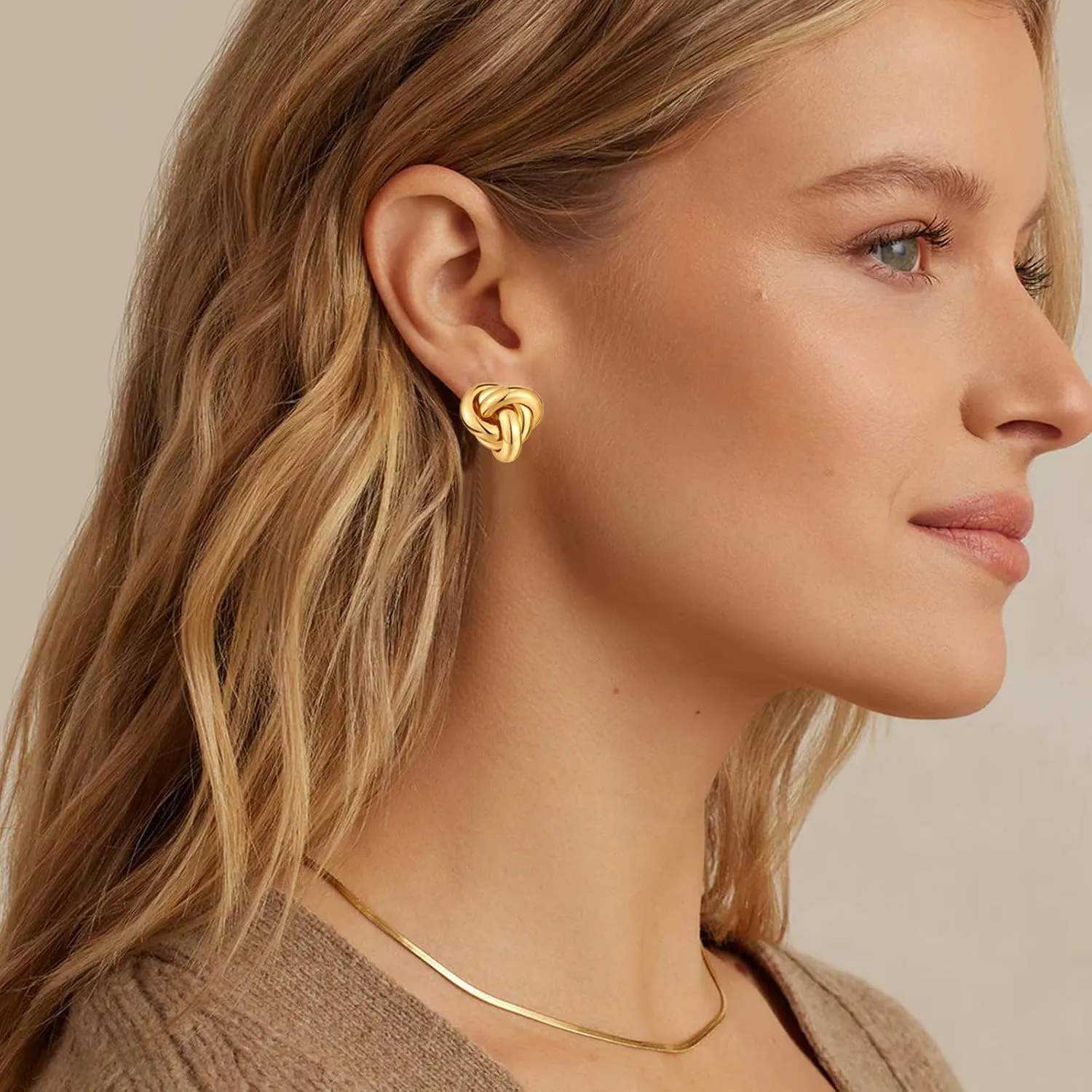 Chunky Gold/Silver Earrings Large Knot Earrings Love Knot Stud Earrings Geometric Dangle Drop Earrings for Women