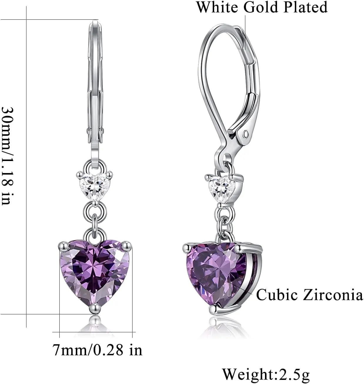 CiNily Heart-Cut Drop Dangle Earrings for Women 14K White Gold Plated Cubic Zirconia Simulated Diamond Dangle Earrings Jewelry Gifts for Mothers Day Weddings Birthday Party