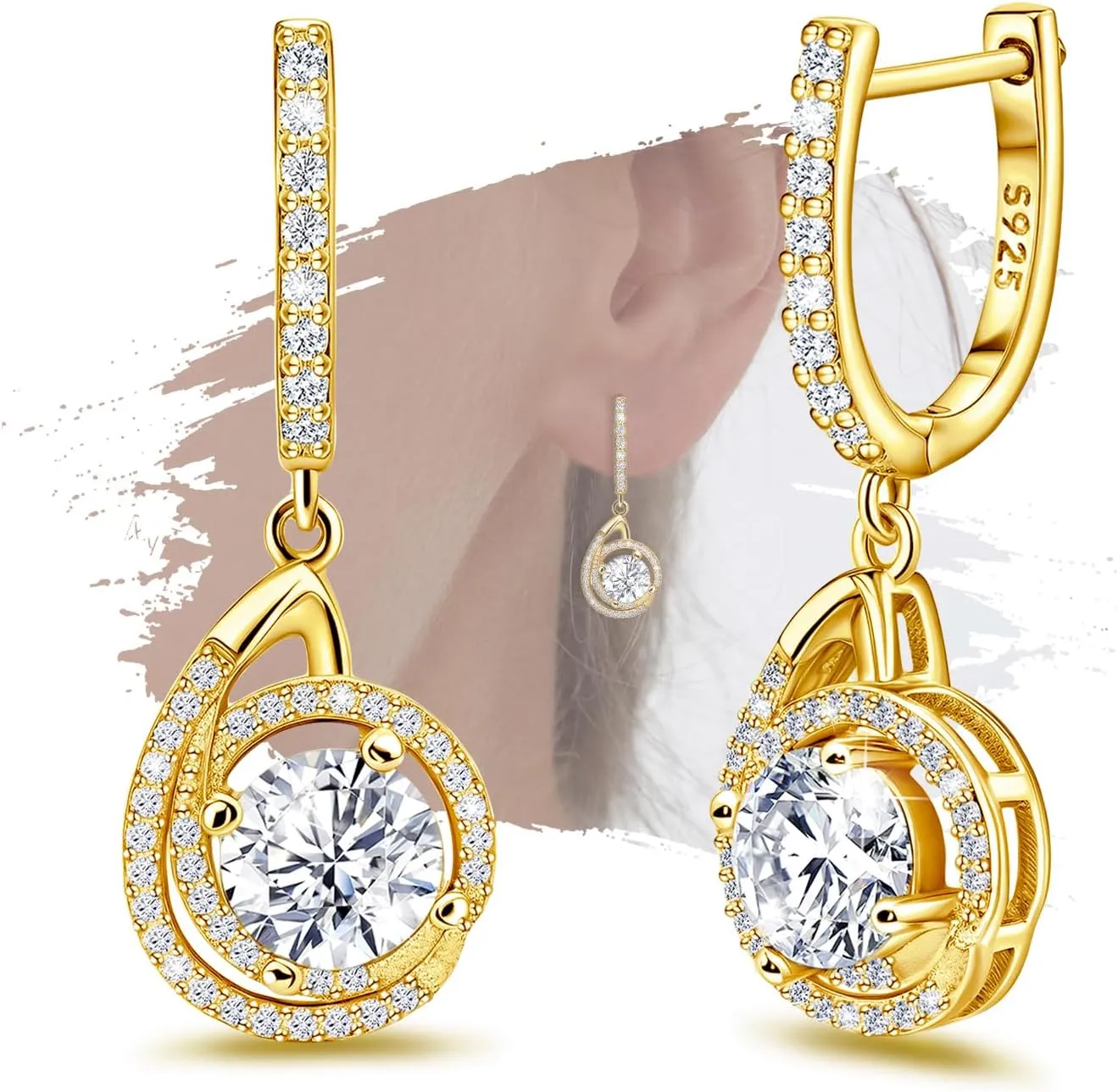 Classic Hoop Earrings for Women with Dangle - Sterling Silver Hypoallergenic Cubic Zironcia Dangling Hoop Earrings for Sensitive Ears Fashion Lightweight Loop Earring Gift for Mom Wife