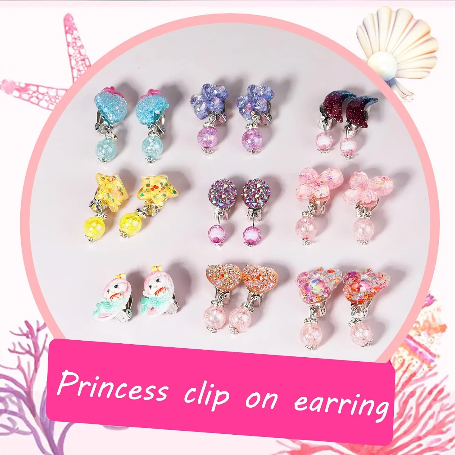Clip On Earrings Hypoallergenic Clips Earrings Sets Suitable for Ages 4-12 Little Girls, Cute Small Clips On Earrings Jewelry Gifts Set