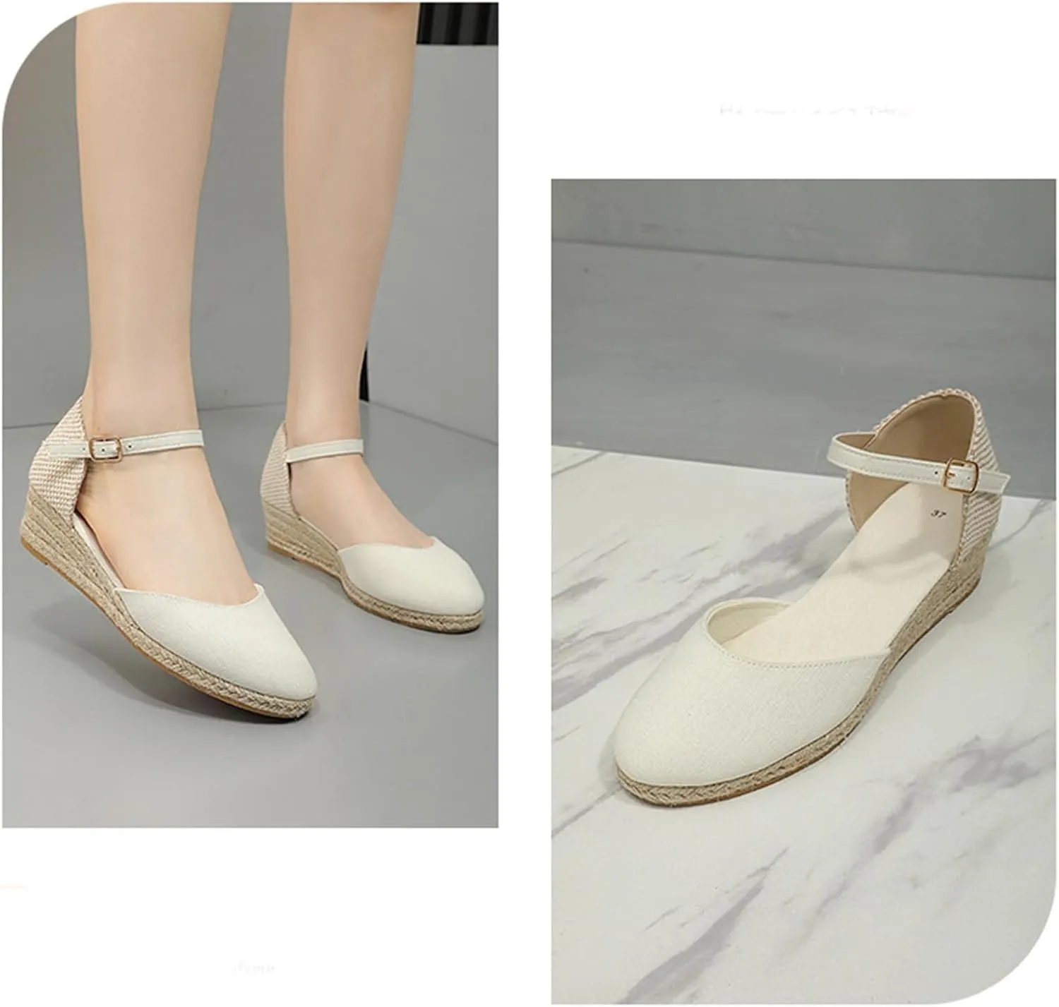 Closed Toe Sandals Women,Closed Wedges,Wedges Heels Espadrilles Wedge,Canvas Ankle Strap Shoes Platform Heel Buckle Dressy Wedge Heeled Ladies Comfortable Summer Beach Wedding