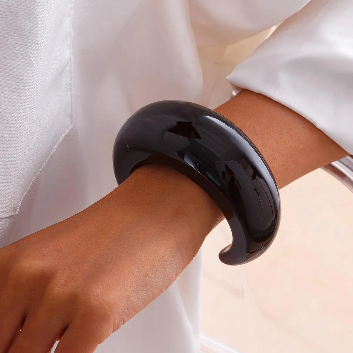 Colorful Acrylic Resin Open Bracelet Simple Geometric Chunky Thick Thin Wide Cuff Bangle C Shaped Wristbands Bracelet for Women Jewelry