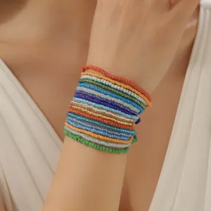 COLORFUL BLING 18pcs Bohemian Stackable Elastic Beaded Bracelets Summer Beach Handmade Seed Beaded Jewelry Bracelets for Women