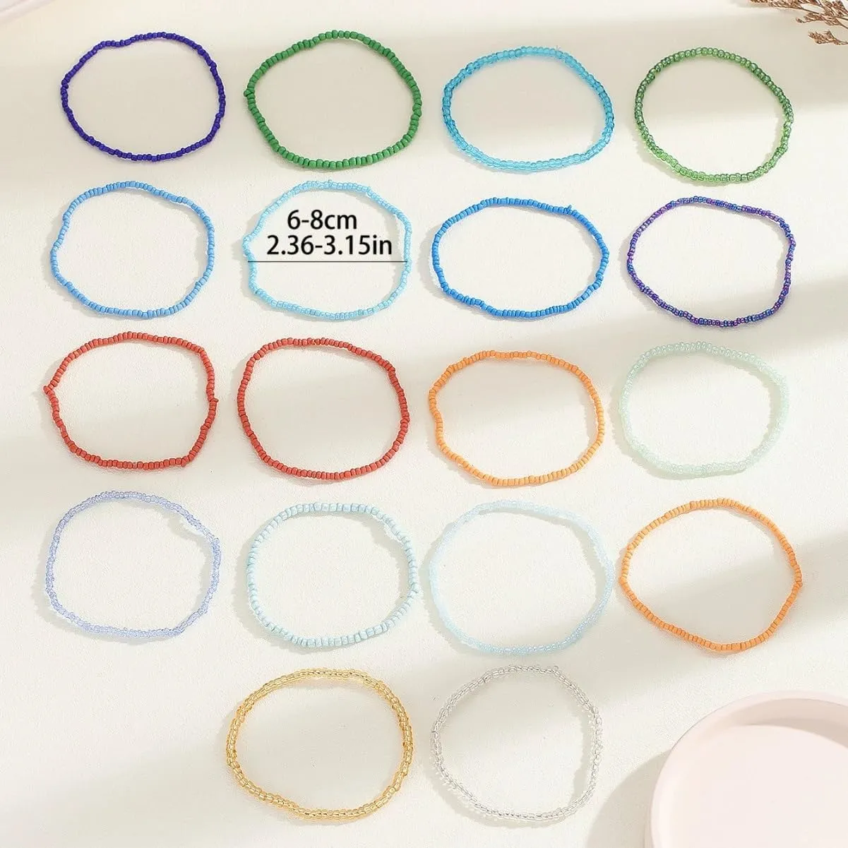 COLORFUL BLING 18pcs Bohemian Stackable Elastic Beaded Bracelets Summer Beach Handmade Seed Beaded Jewelry Bracelets for Women
