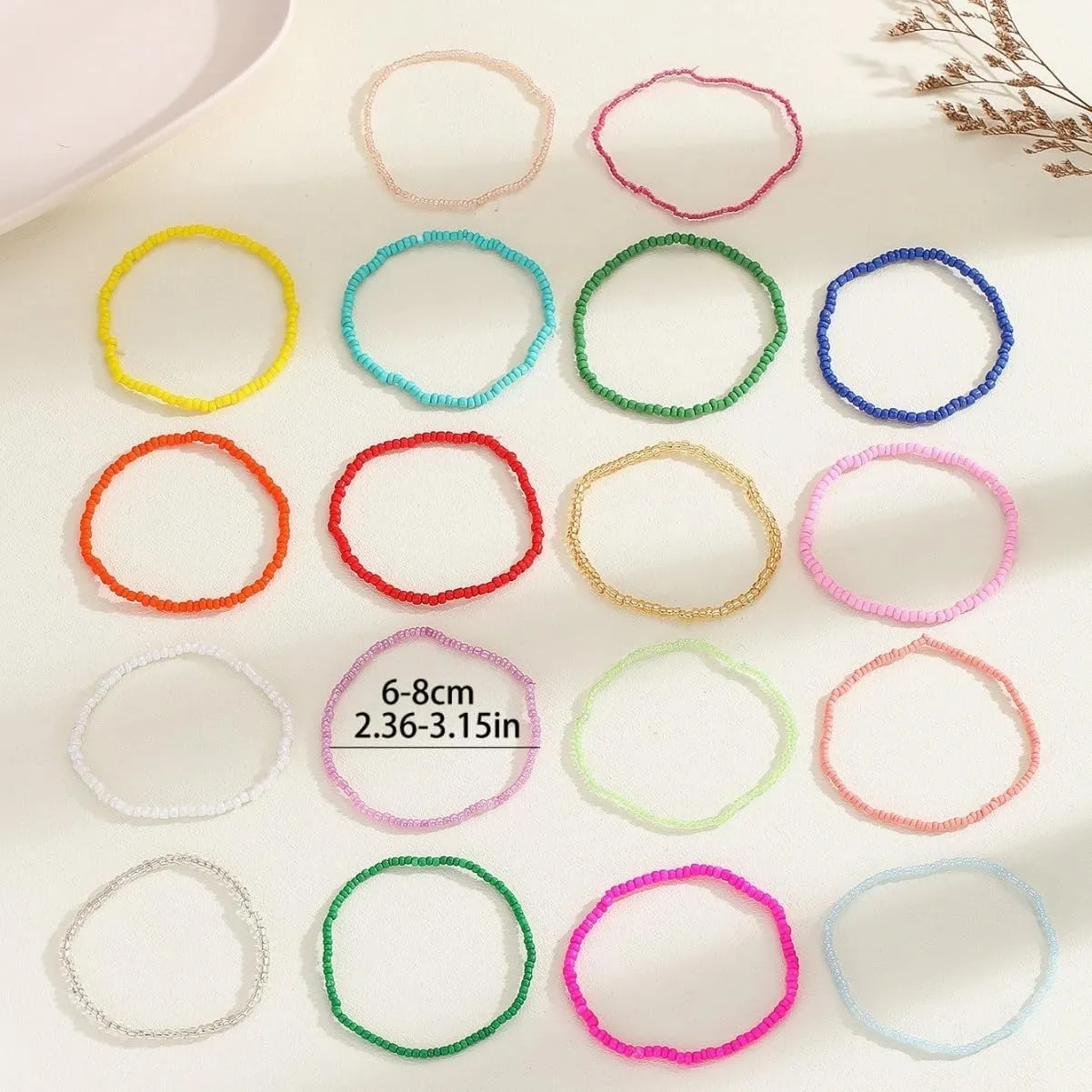 COLORFUL BLING 18pcs Bohemian Stackable Elastic Beaded Bracelets Summer Beach Handmade Seed Beaded Jewelry Bracelets for Women