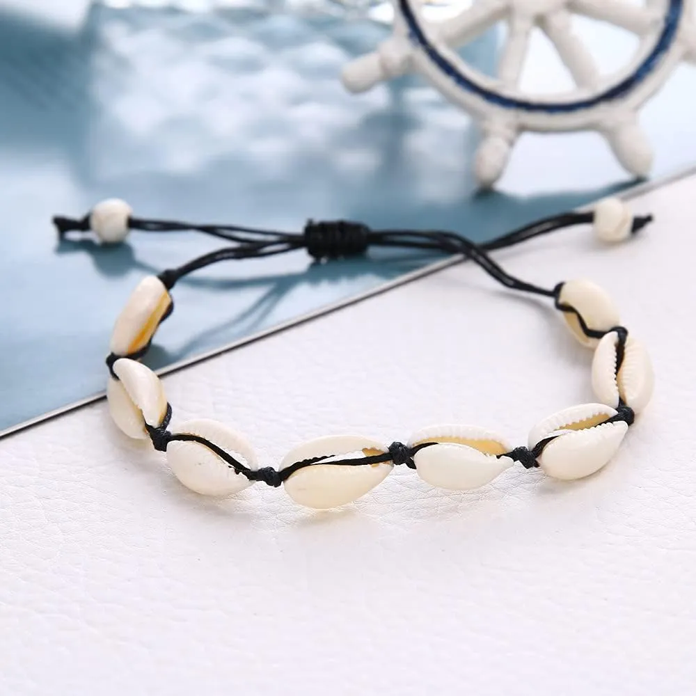 COLORFUL BLING 6 pcs Womens Anklet Bracelets Neclace with Shell Boho Beach Seashell Ankle Bracelet Adjustable Summer Surfer Cowrie Anklet Beach Foot Jewelry