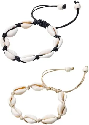 COLORFUL BLING 6 pcs Womens Anklet Bracelets Neclace with Shell Boho Beach Seashell Ankle Bracelet Adjustable Summer Surfer Cowrie Anklet Beach Foot Jewelry