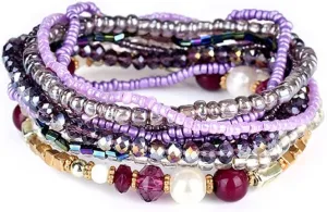 COLORFUL BLING Handmade Bohemian Multilayer Stackable Seed Beaded Bracelets for Women Bohemian Strand Bangle Statement Multicolor Jewelry