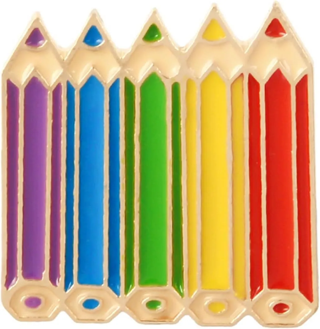 Colorful Pencil Brooches Pins Gold Plated Funny Charm Enamel Rainbow Pen Book Brooch Lapel Pin for Women Students Teachers Appreciation Back to School Backpack Clothes Dress Hat Accessories