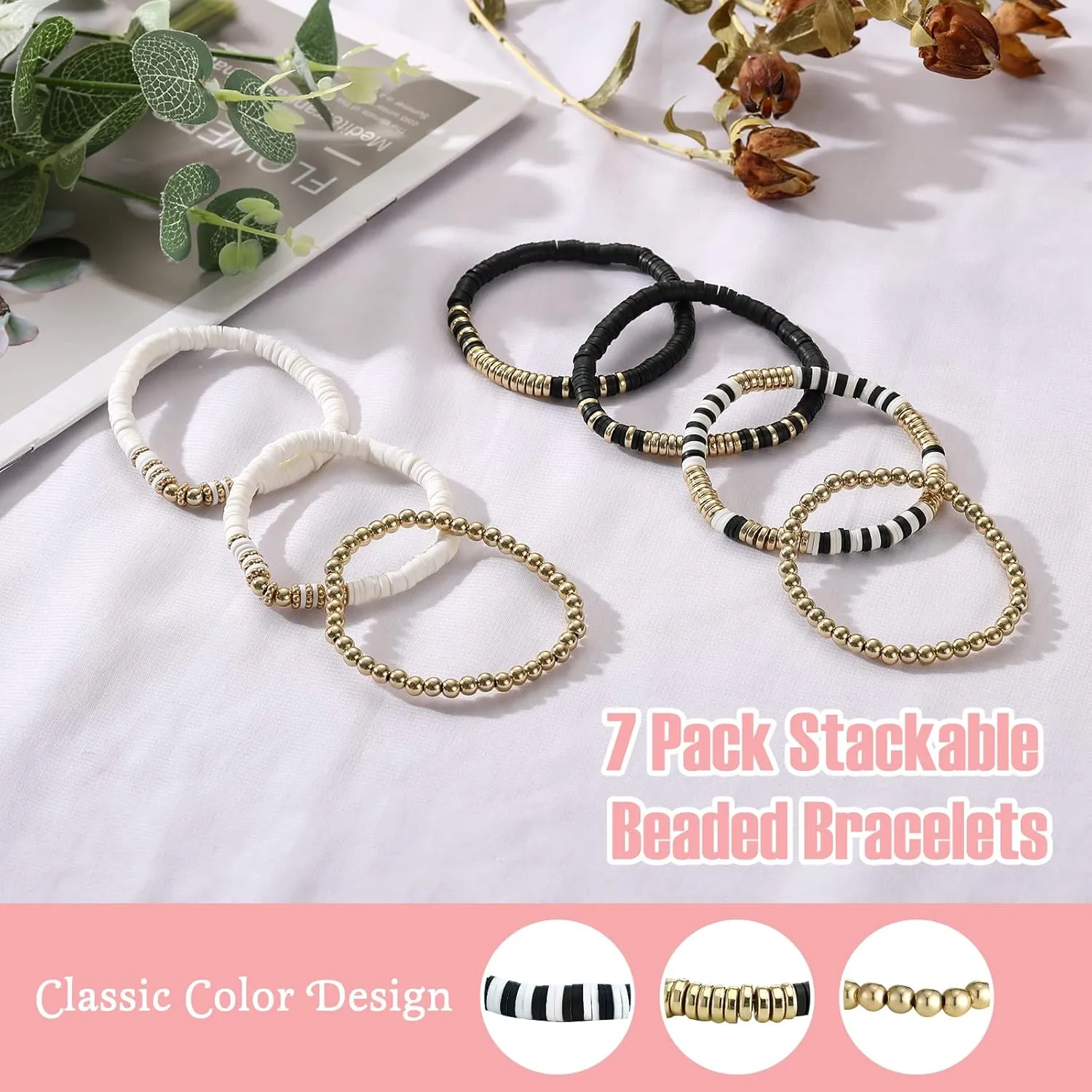 Colorful Stretch Bracelet Stack Boho Beaded Bracelet Set Heishi Surfer Bracelet Stackable Y2K Trendy Jewelry Friendship Multiple Set Women Fans