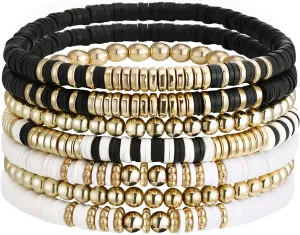 Colorful Stretch Bracelet Stack Boho Beaded Bracelet Set Heishi Surfer Bracelet Stackable Y2K Trendy Jewelry Friendship Multiple Set Women Fans