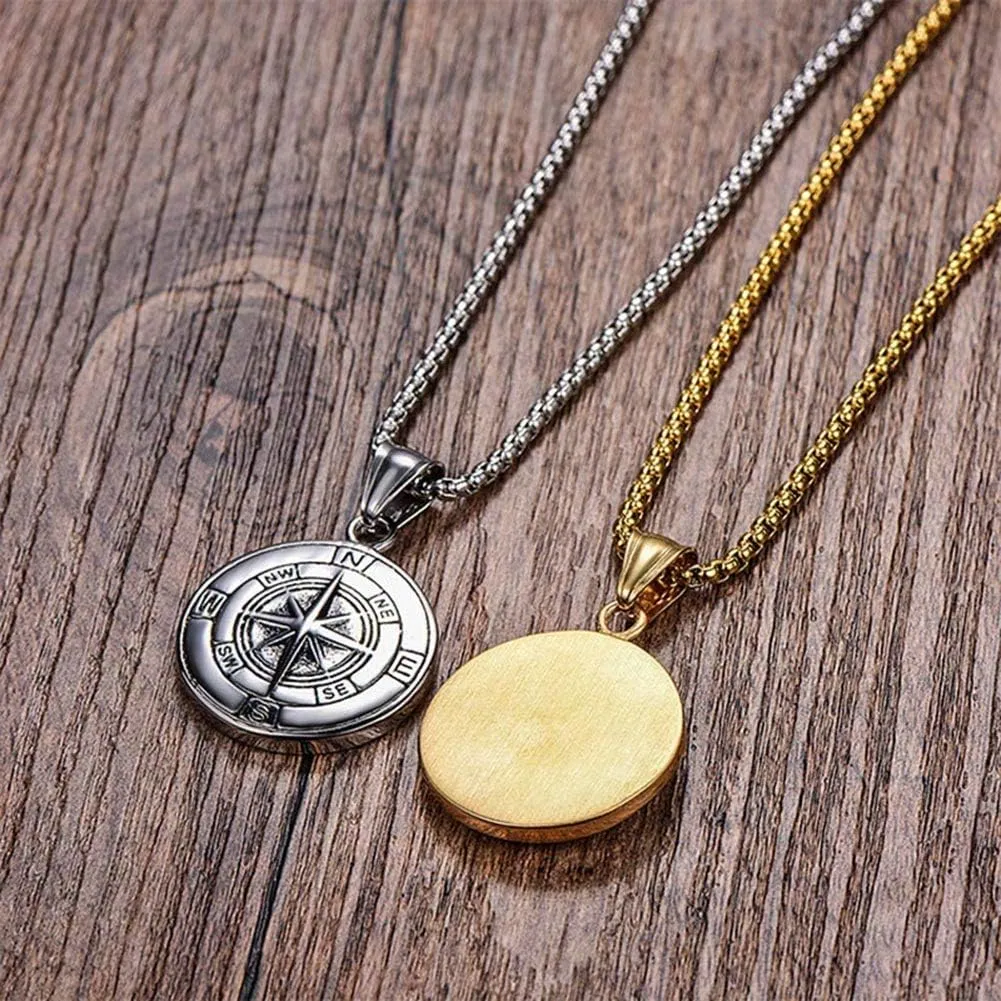 Compass Necklace for Men Chain Stainless Steel Compass Pendants Male Jewelry