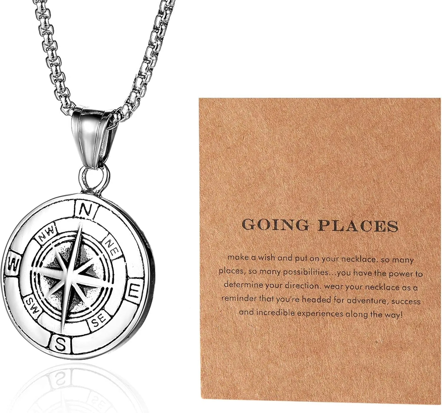 Compass Necklace for Men Chain Stainless Steel Compass Pendants Male Jewelry