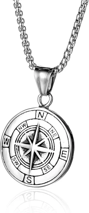 Compass Necklace for Men Chain Stainless Steel Compass Pendants Male Jewelry