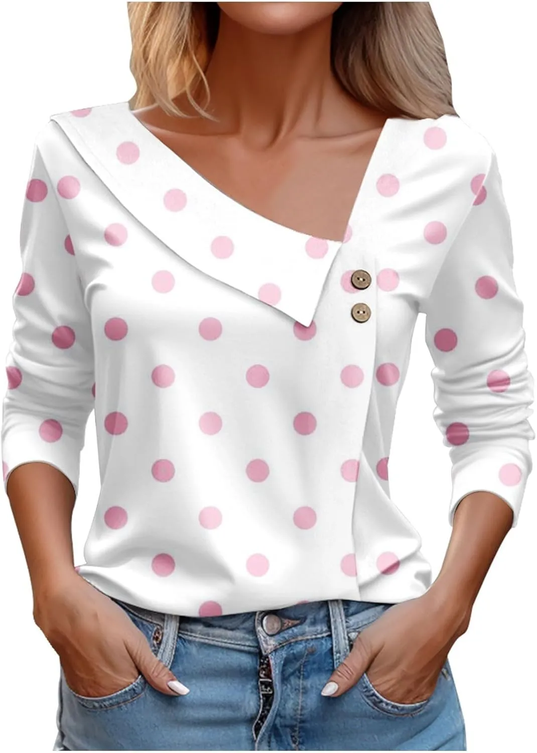 COTECRAM Summer Tops for Women 2025 Trendy Casual Long/Short Sleeve Asymmetric V Neck Button Blouses Dressy Western Shirts