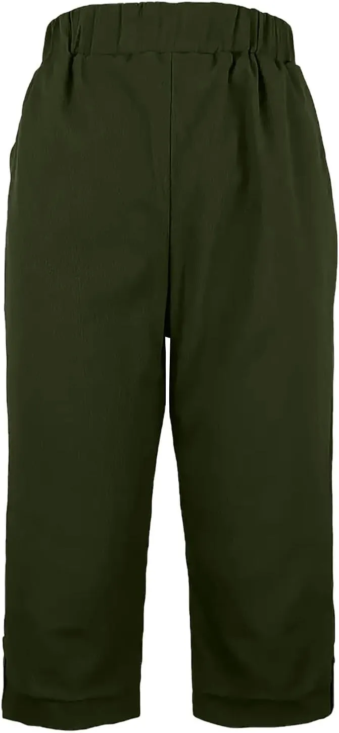 Cotton Linen Capri Pants for Women Wide Leg High Waisted Pant Palazzo Capris Pants Lightweight Beach Cropped Pant