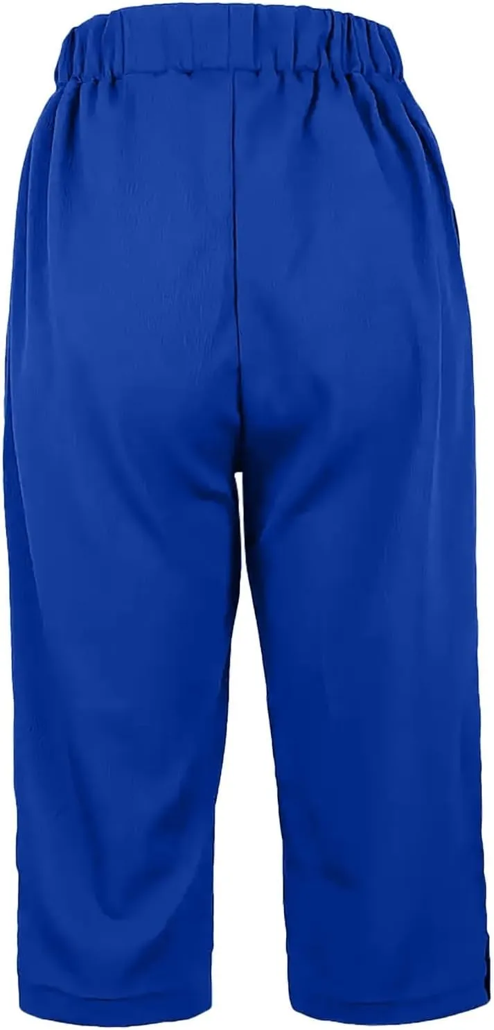 Cotton Linen Capri Pants for Women Wide Leg High Waisted Pant Palazzo Capris Pants Lightweight Beach Cropped Pant