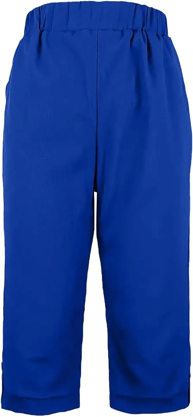 Cotton Linen Capri Pants for Women Wide Leg High Waisted Pant Palazzo Capris Pants Lightweight Beach Cropped Pant