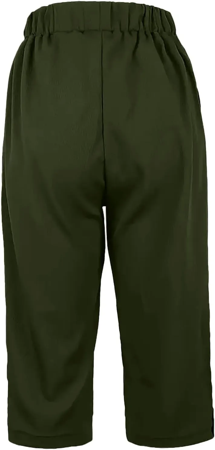Cotton Linen Capri Pants for Women Wide Leg High Waisted Pant Palazzo Capris Pants Lightweight Beach Cropped Pant