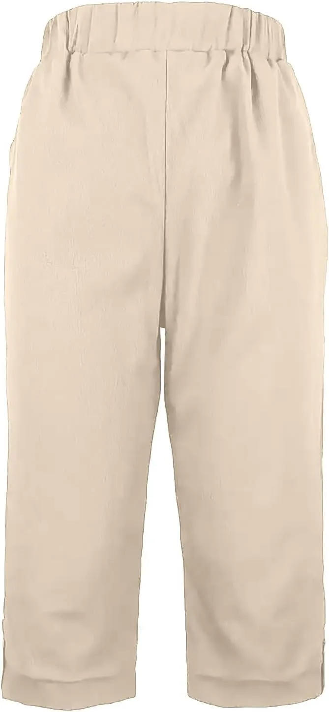Cotton Linen Capri Pants for Women Wide Leg High Waisted Pant Palazzo Capris Pants Lightweight Beach Cropped Pant