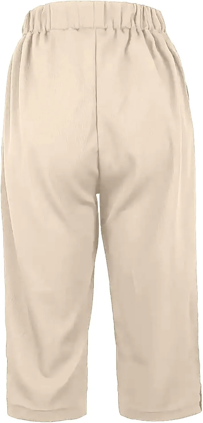 Cotton Linen Capri Pants for Women Wide Leg High Waisted Pant Palazzo Capris Pants Lightweight Beach Cropped Pant