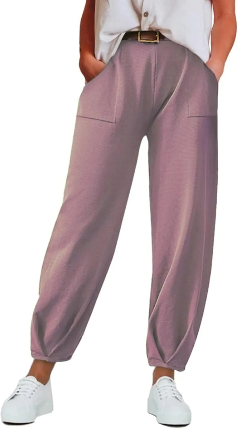 CRNTCEM Womens Casual Sports Harem Pants Drawstring Pleasted Athletic Jogging Pants Lightweight Outdoor Hiking Work Trousers