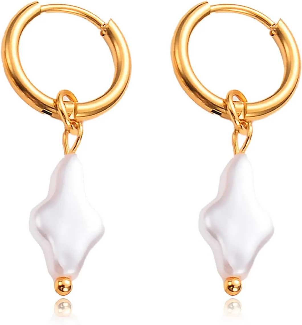 Cross Pearl Earrings for Women Gold Silver Faux Pearl Earrings Elegant Christian Pearls Beachy Jewelry Drop Hoop Earring Christian Wedding Gifts for Brides Bridesmaid Birthday Gifts for Women