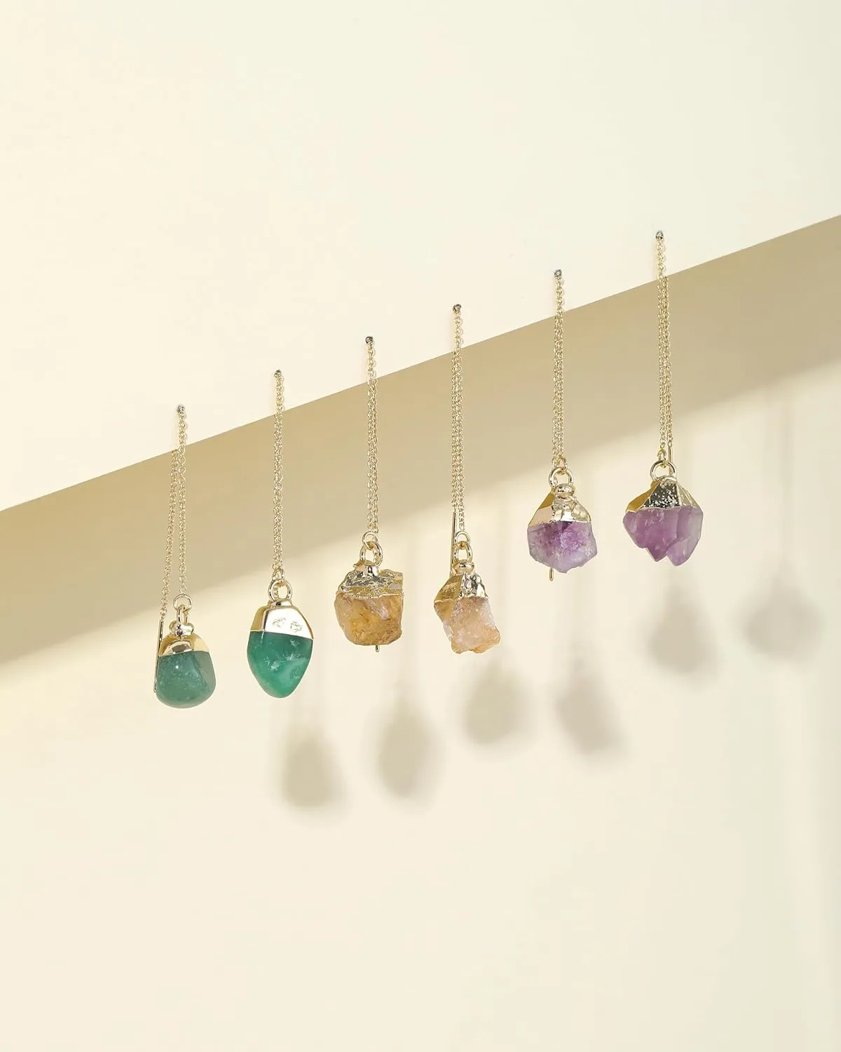 Crystal Dangle Earrings, Long Chain Drop Earrings Gemstone Threader Earrings 14K Gold Plated Earrings for Women Trendy
