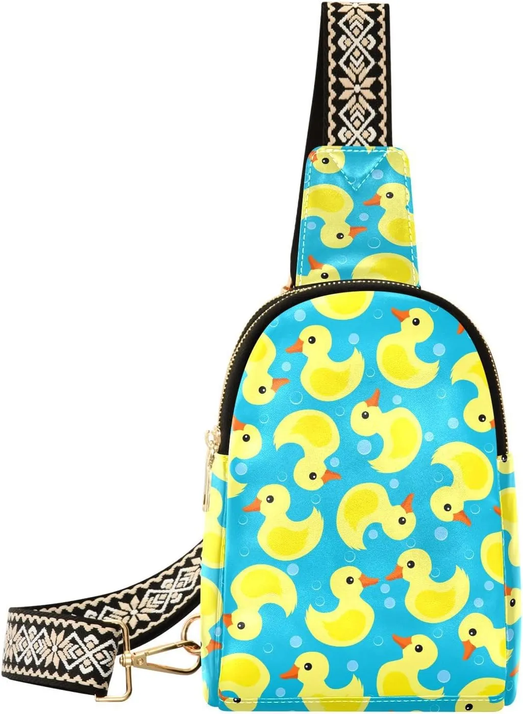 Cute Yellow Rubber Ducks Pattern Fanny Pack Crossbody PC Leather Small Sling Bag for Women Fashion Waist Packs Chest Bag for Travel Sports Running Hiking