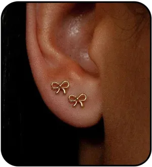 Dainty Bow Earrings for Women,14K Gold Plated Earrings,Hypoallergenic, Simple,Minimalist,Lightweight Earrings Jewelry Gifts for Birthday,Christmas -fightingtoge