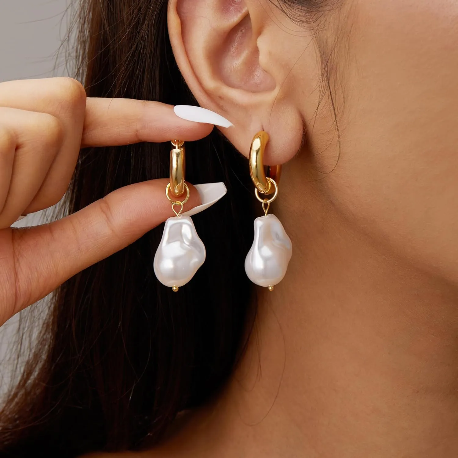 Dainty Pearl Earrings for Women Gold Pearl Drop Earrings Baroque Pearl Earrings White Pearl Wedding Earrings Chunky Hoop Earrings Hypoallergenic Jewelry