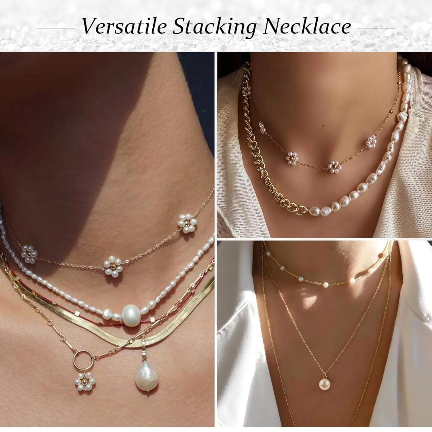 Daisy Necklace for Women Layered Pearl Necklace Set, 14k Gold Flower Necklaces as Summer Merch Jewelry, Pretty Pearl Choker Pendant Necklace as Trendy Gold Necklace Beach Gifts