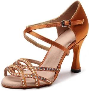 Dance Shoes with Color Diamond Fashion Latin Dance Shoes Silk Material high Heel 9cm