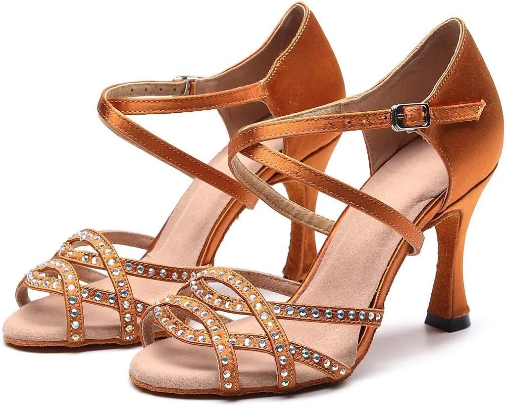 Dance Shoes with Color Diamond Fashion Latin Dance Shoes Silk Material high Heel 9cm