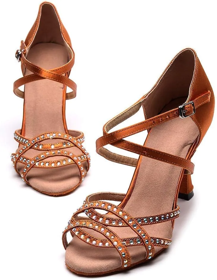 Dance Shoes with Color Diamond Fashion Latin Dance Shoes Silk Material high Heel 9cm