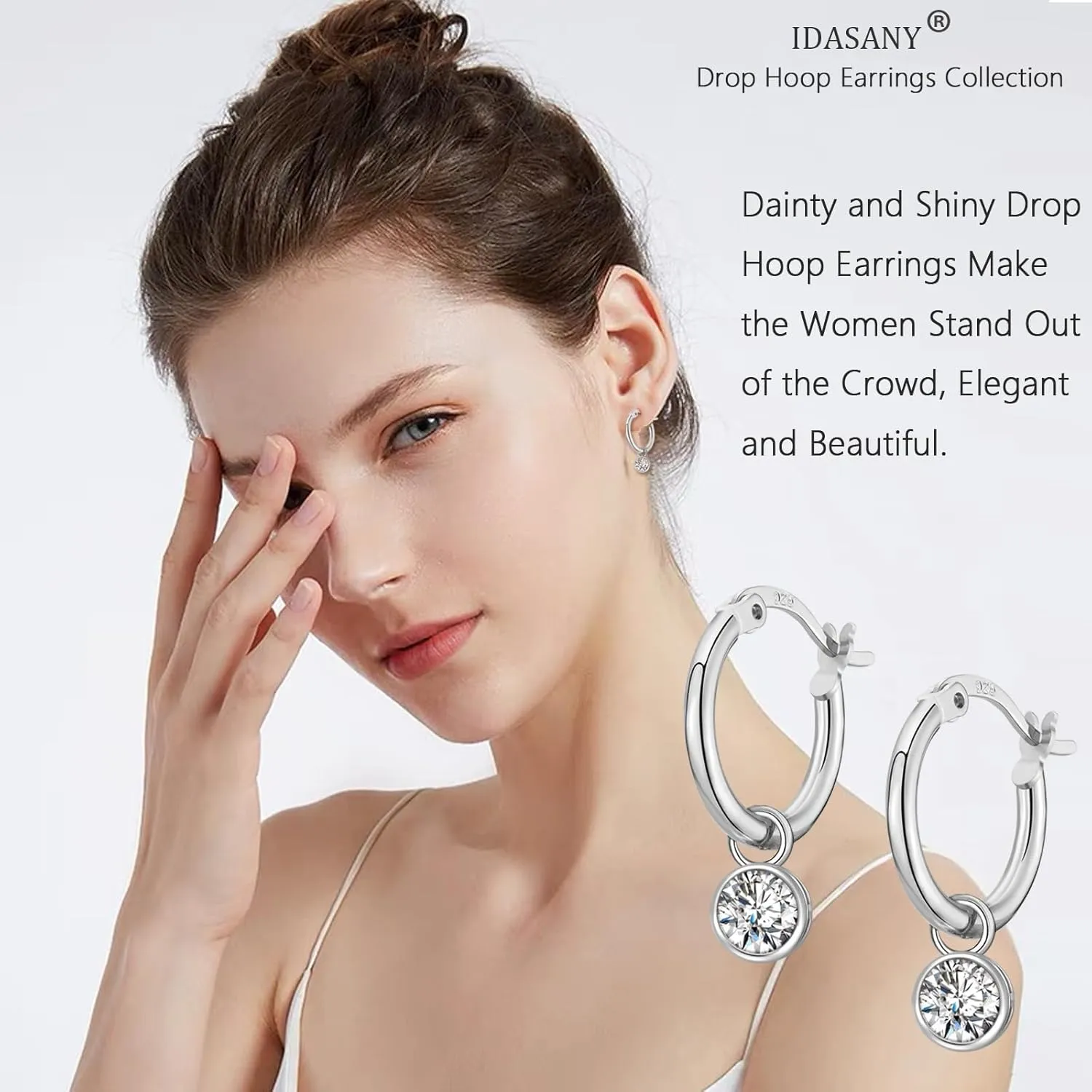 Dangle Hoop Earrings for Women, 925 Sterling Silver Hoop Earrings with Charms Tiny Baguette Round Teardrop Trio Cubic Zirconia Pearl Drop Dangling Cartilage Helix Tragus Diamond Jewelry Gifts