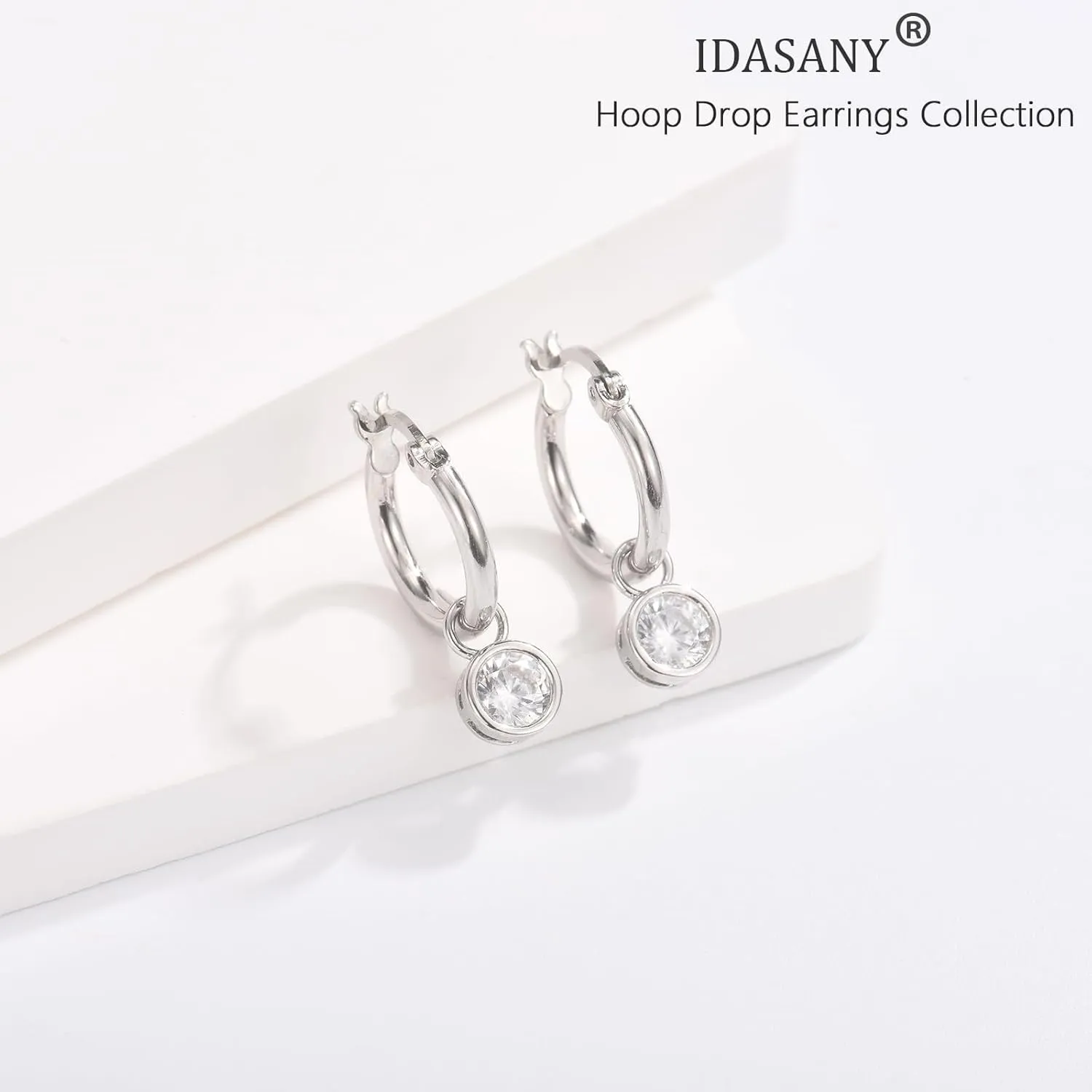 Dangle Hoop Earrings for Women, 925 Sterling Silver Hoop Earrings with Charms Tiny Baguette Round Teardrop Trio Cubic Zirconia Pearl Drop Dangling Cartilage Helix Tragus Diamond Jewelry Gifts