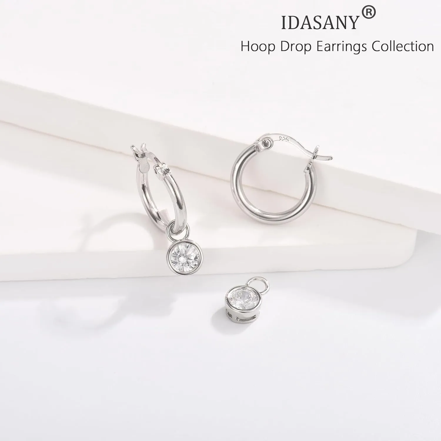 Dangle Hoop Earrings for Women, 925 Sterling Silver Hoop Earrings with Charms Tiny Baguette Round Teardrop Trio Cubic Zirconia Pearl Drop Dangling Cartilage Helix Tragus Diamond Jewelry Gifts