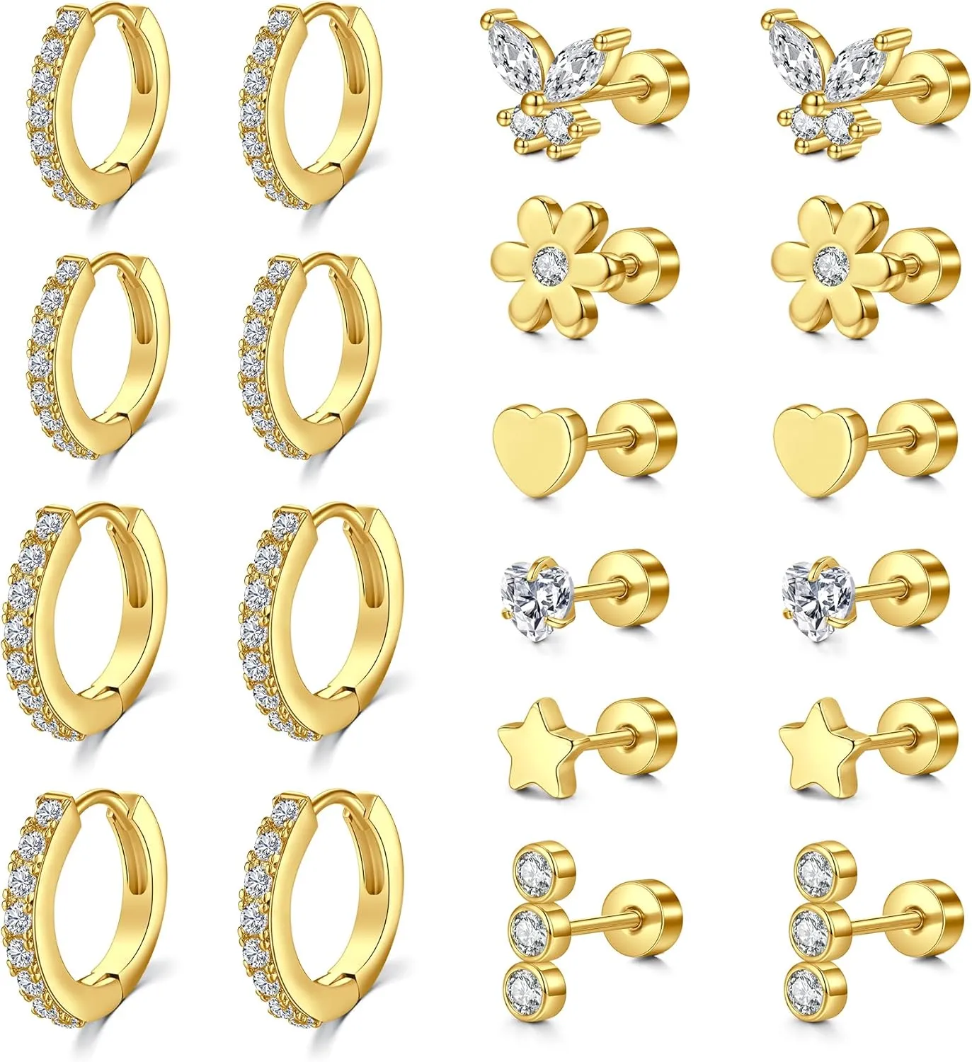 D.Bella Surgical Steel Earrings for Sensitive Ears Hypoallergenic 20G Tragus eEarrings Stud Hoop Earrings for Women Men Flat Back Earrings Cartilage Earrings Hoop Stud