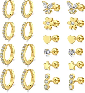 D.Bella Surgical Steel Earrings for Sensitive Ears Hypoallergenic 20G Tragus eEarrings Stud Hoop Earrings for Women Men Flat Back Earrings Cartilage Earrings Hoop Stud