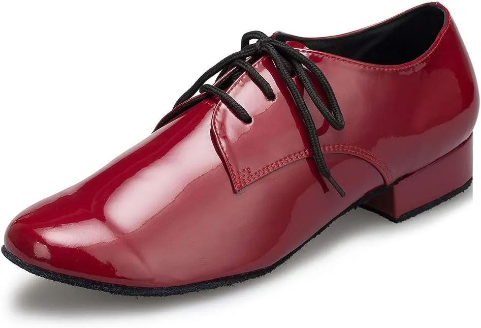 DKZSYIM Men's Leather Latin Dance Shoes Ballroom Tango Waltz Modern Social Practice Lace-up Dance Shoes 1" Heel,Model L040