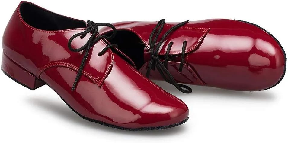 DKZSYIM Men's Leather Latin Dance Shoes Ballroom Tango Waltz Modern Social Practice Lace-up Dance Shoes 1" Heel,Model L040