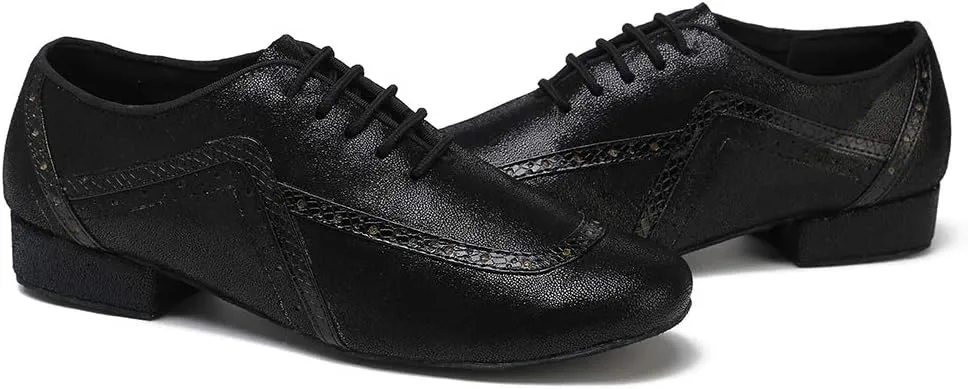 DKZSYIM Men's Leather Latin Dance Shoes Ballroom Tango Waltz Modern Social Practice Lace-up Dance Shoes 1" Heel,Model L040