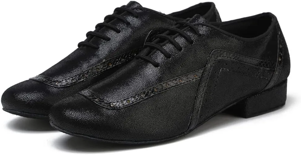 DKZSYIM Men's Leather Latin Dance Shoes Ballroom Tango Waltz Modern Social Practice Lace-up Dance Shoes 1" Heel,Model L040