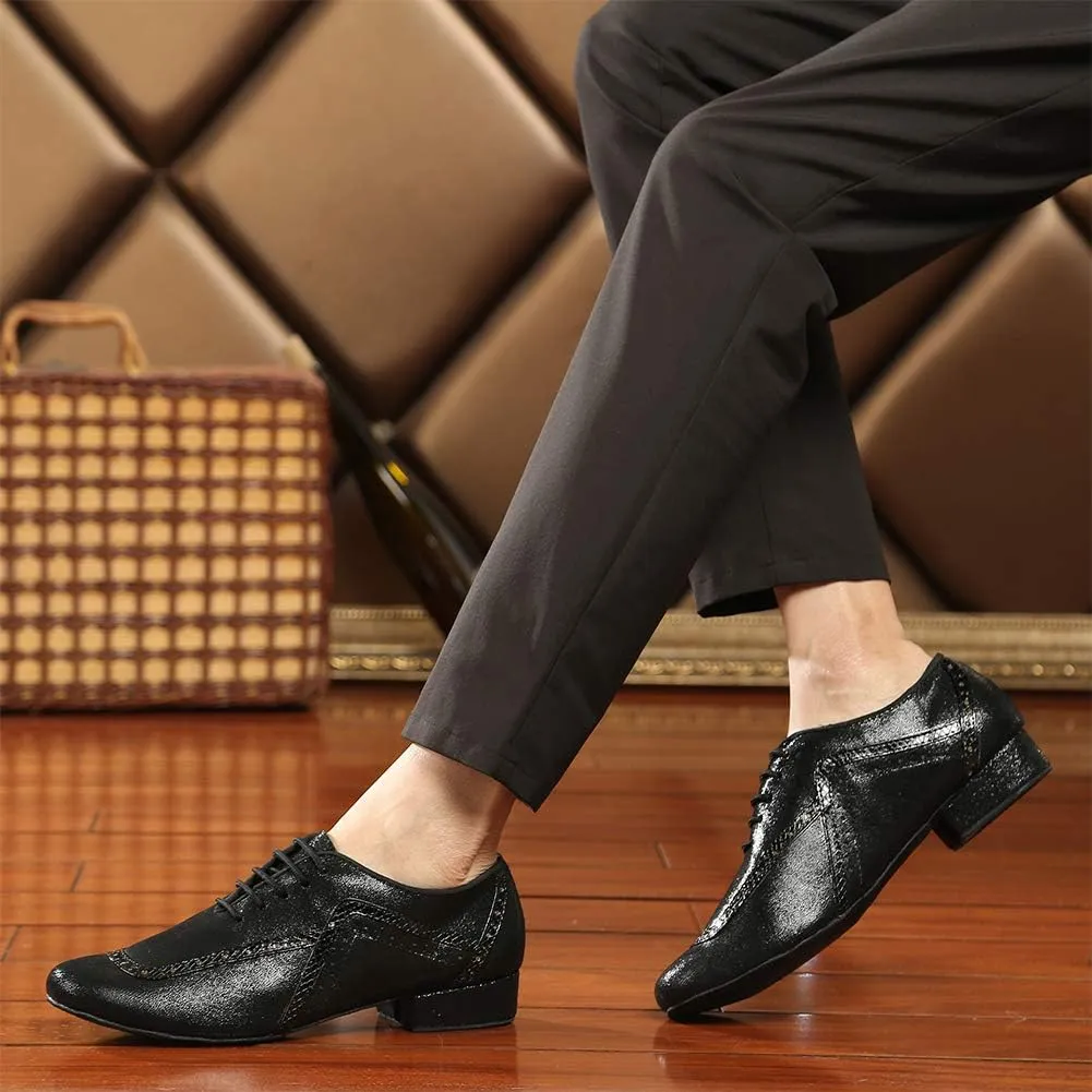 DKZSYIM Men's Leather Latin Dance Shoes Ballroom Tango Waltz Modern Social Practice Lace-up Dance Shoes 1" Heel,Model L040