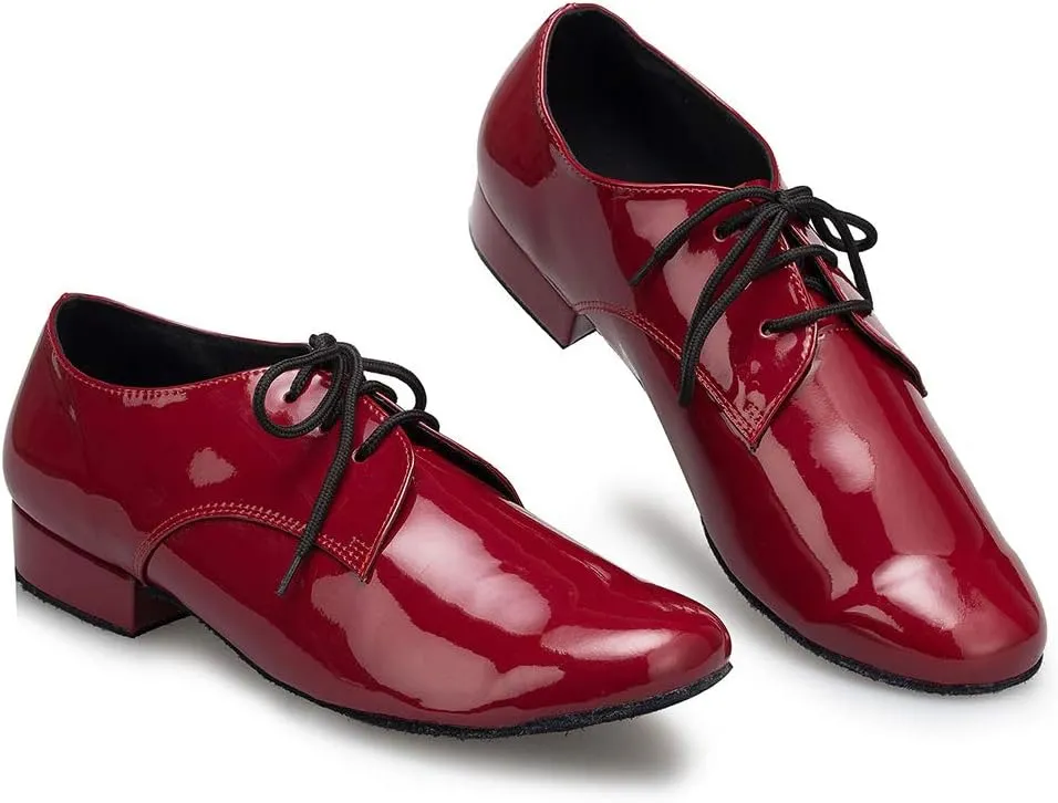DKZSYIM Men's Leather Latin Dance Shoes Ballroom Tango Waltz Modern Social Practice Lace-up Dance Shoes 1" Heel,Model L040