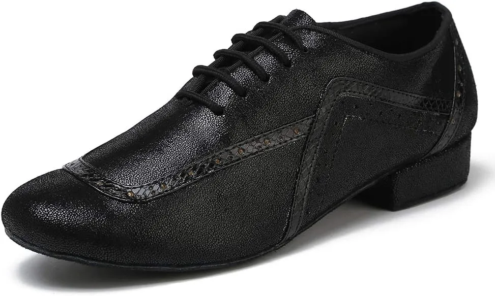 DKZSYIM Men's Leather Latin Dance Shoes Ballroom Tango Waltz Modern Social Practice Lace-up Dance Shoes 1" Heel,Model L040