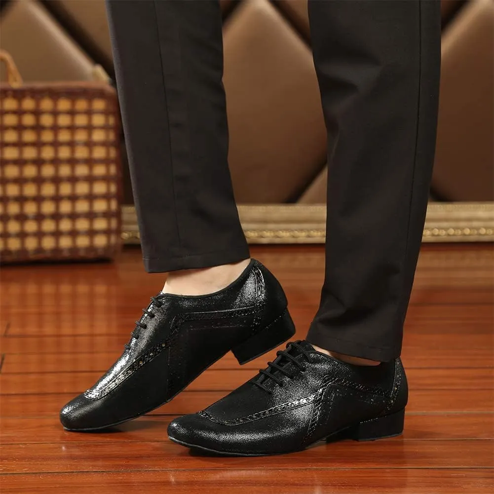 DKZSYIM Men's Leather Latin Dance Shoes Ballroom Tango Waltz Modern Social Practice Lace-up Dance Shoes 1" Heel,Model L040