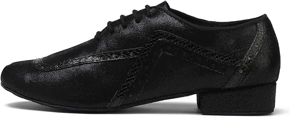 DKZSYIM Men's Leather Latin Dance Shoes Ballroom Tango Waltz Modern Social Practice Lace-up Dance Shoes 1" Heel,Model L040