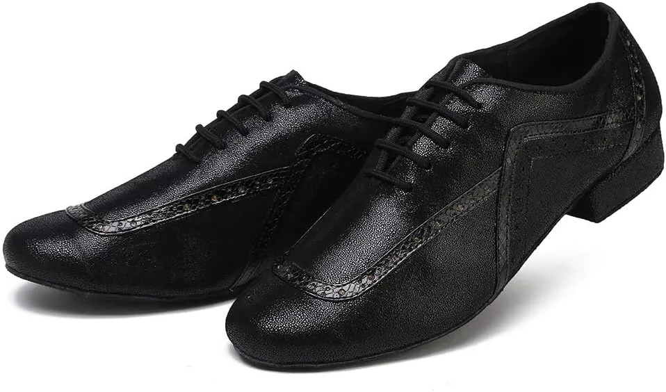DKZSYIM Men's Leather Latin Dance Shoes Ballroom Tango Waltz Modern Social Practice Lace-up Dance Shoes 1" Heel,Model L040